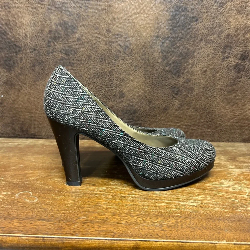 Candie's Tweed 9 medium Chunky Pump Heel Business Casual Neutral Work - Picture 5 of 8
